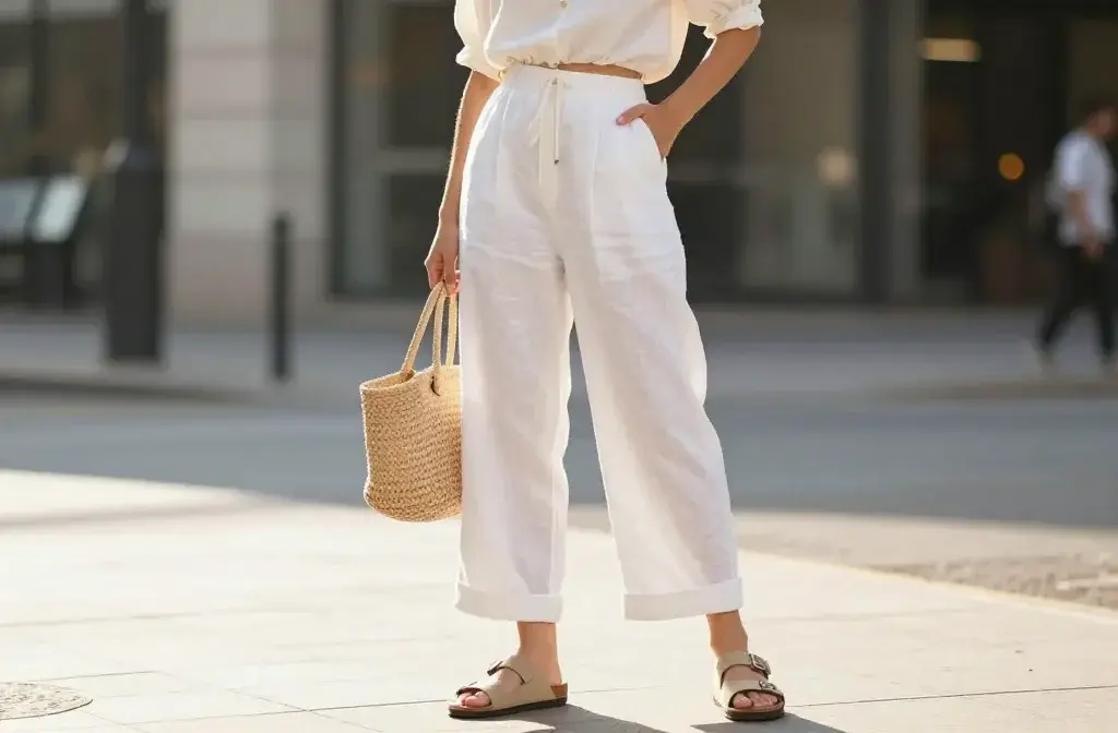 7 Summer Birkenstock Outfit Ideas with Wide Leg Pants: Easy Cool Looks